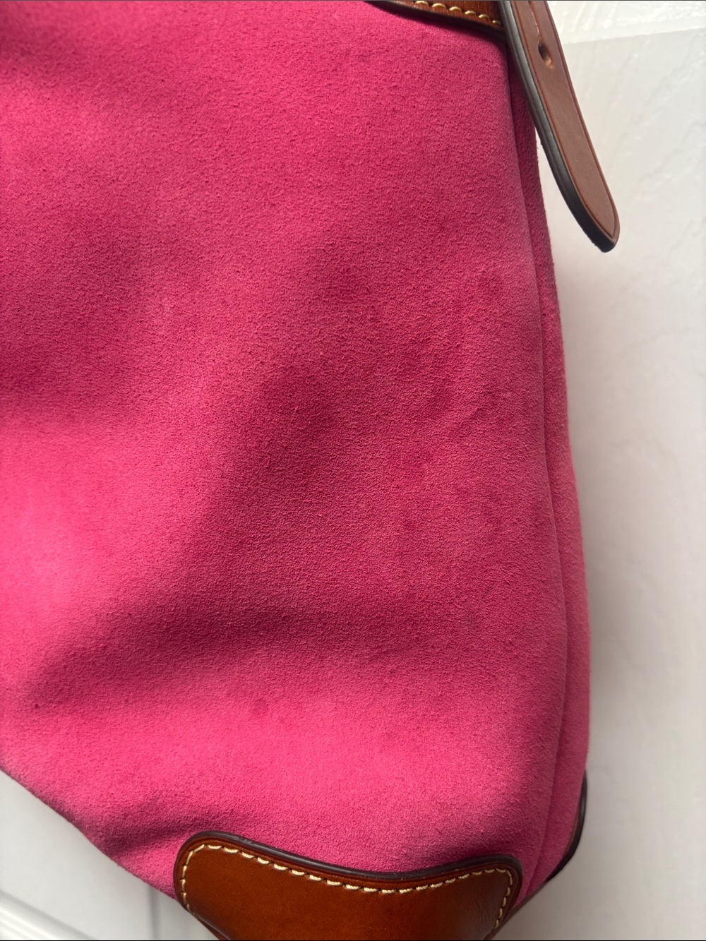 Dooney & Bourke Pink Suede Hobo Shoulder Bag & Brown Leather Trim Gold Hardware - Picture 9 of 11